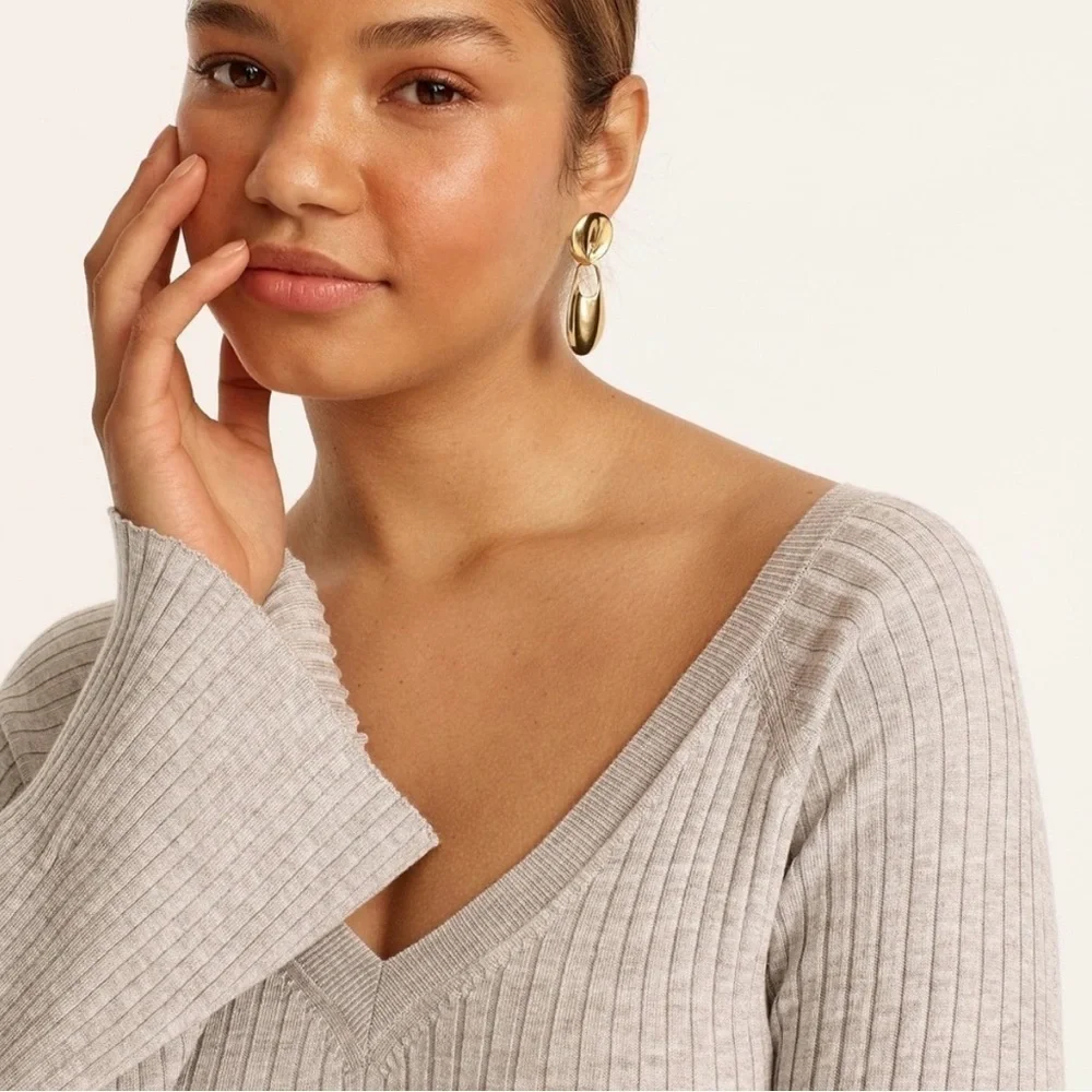 🩶 NWT J.Crew Gray Ribbed Silk Blend Sweater Dress Medium